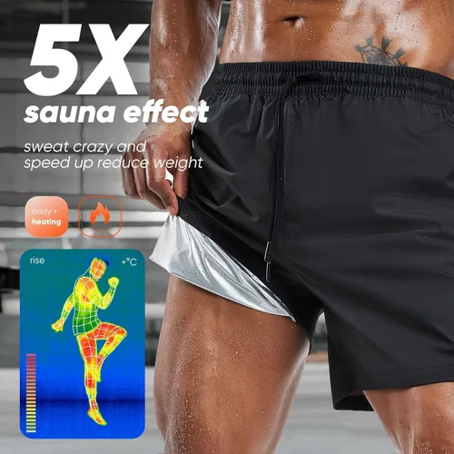 Vista 4 de HOTSUIT Mens Sauna Shorts Sweat Sauna Pants Gym Exercise Sweat Sauna Suit Workout Shorts