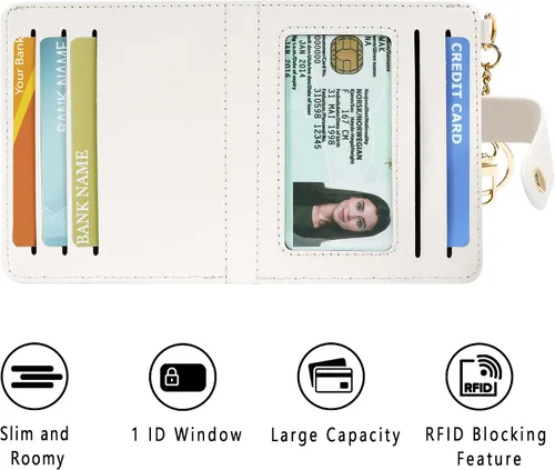 Vista 6 de Airkit Billeteras pequeñas para mujer, con bloqueo RFID, de cuero, con ventana de identificación, carteras para tarjetas para mujer, con monedero