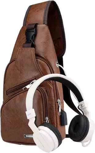 Vista 4 de Mochila estilo bandolera de piel para hombres y mujeres, bandolera de hombro, al pecho, mochila de uso diario para viajes, al aire libre