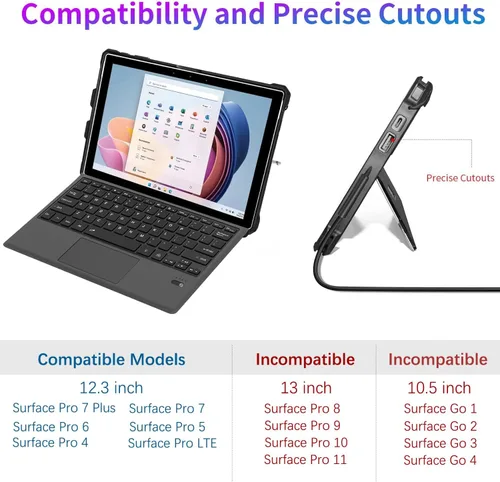 Vista 2 de Funda protectora resistente para Microsoft Surface Pro 7+/7/6/5/4/LTE de 12.3", con soporte para lápiz capacitivo y correa de mano, compatible