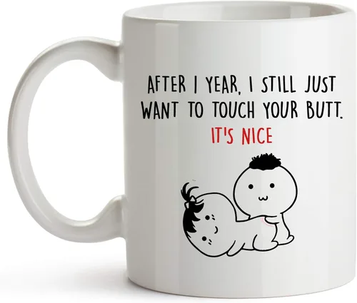 Vista 7 de YouNique Designs Taza de café de aniversario de un año, 11 onzas, Taza del primer aniversario para esposa, 1 Año Fechado Taza para ella (Mango negro)