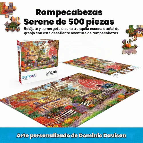 Vista 2 de Buffalo Games Autumn Farmhouse, rompecabezas de 500 piezas para adultos
