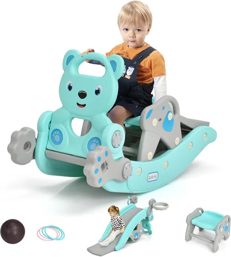 Vista 10 de GLACER Juguete mecedor 6 en 1 para niños pequeños, tobogán para niños con Pingüino rosa