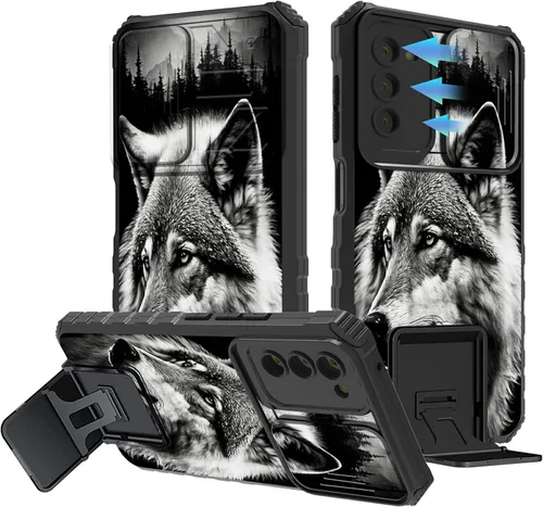 Vista 16 de Funda para Samsung Galaxy A13 5G/4G/A04S, Galaxy A13 5G con cubierta de cámara deslizante, funda de doble capa integrada con función atril