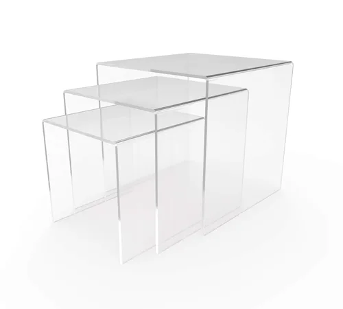 Vista 55 de FixtureDisplays® One Riser Combo - Cubo de 2 pulgadas de 3 caras con pedestal de plexiglás negro Lucite acrílico, accesorios para exhibición