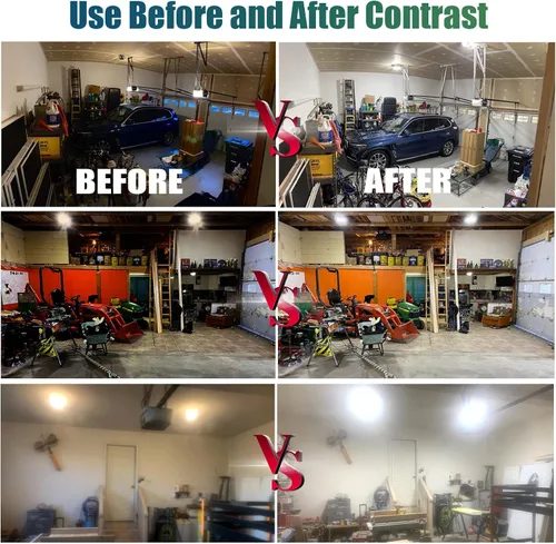 Vista 6 de Paquete de 2 Luces LED para Garaje, 160W 16000LM 6500K Luces de Garaje para Techo Bombilla LED con 6+1 Paneles Ajustables, Luz LED de Taller