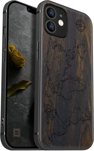 Vista 12 de Carveit Funda magnética de madera para iPhone 12 [madera natural y TPU suave negro] a prueba de golpes, funda de madera única compatible con MagSafe