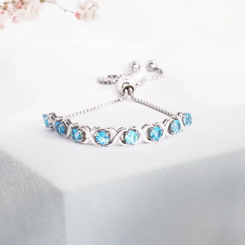 Vista 3 de Birthstone Bangle Bracelet for Women Classic Beautiful 925 Sterling Silver Sparkling Gemstone XO Bolo Tennis Bracelet Fine Wrist Jewelry 4.2 Ct, 11
