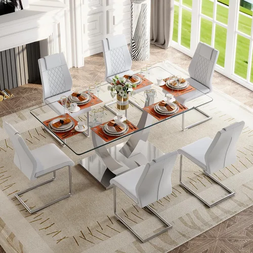 Vista 41 de Mesa de comedor moderna para mesa de comedor de mármol sintético de 4/6, 63 pulgadas, mesa de cocina rectangular, mesa de cocina y comedor de fácil