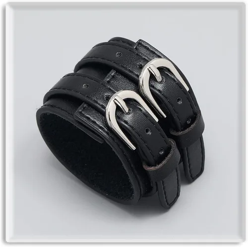 Vista 4 de Xusamss Pulsera de pulsera de joyería punk con hebilla de cinturón de cuero ancho brazalete brazalete brazalete