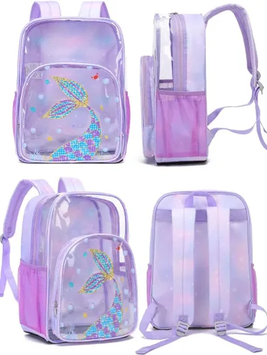 Vista 6 de BLUEFAIRY Mochila transparente, A-púrpura Cola, Sirena