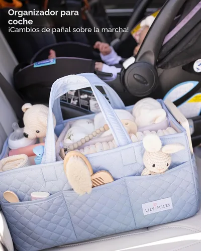 Vista 8 de Lily Miles Organizador de pañales para bebé, Organizador de almacenamiento de guardería acolchado para artículos esenciales de recién nacidos