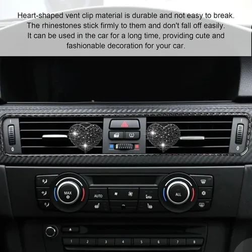 Vista 6 de 2 clips de ventilación de automóvil, dijes de corazón de cristal brillantes, clips de salida de aire acondicionado para automóvil, accesorios