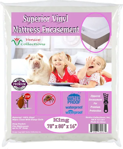 Vista 3 de Protector de colchón de vinilo de calibre 8 extra pesado superior con cremallera, 100% impermeable, tamaño individual, color blanco