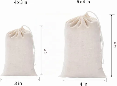 Vista 3 de 20 bolsas de muselina con cordón, bolsas de algodón natural sin blanquear para hierbas y estopas para café y té, caldo de sopa, caldo de sopa