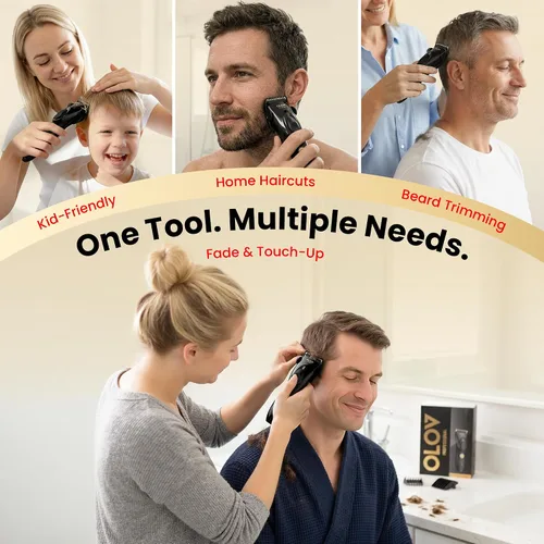 Vista 6 de Cortapelos para hombres, kit de cortapelos inalámbrico, ajuste ajustable de 4 longitudes, ajustes de 2 velocidades, cabezales de cuchilla de Negro