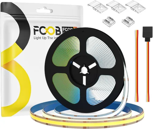 Vista 7 de COB CCT - Tira de luces LED de 6.56 pies, 5 V, USB, sintonizable, blanco, 2700K-6500K, tiras CCT regulables con control remoto RF, CRI90+ 0.394
