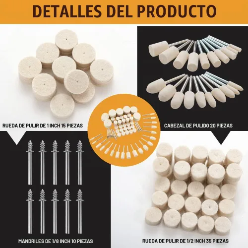 Vista 4 de Rueda de pulido para Dremel, 80 unidades, para kit de pulido Dremel, rueda de pulido de fieltro de lana para accesorios de herramientas rotativas