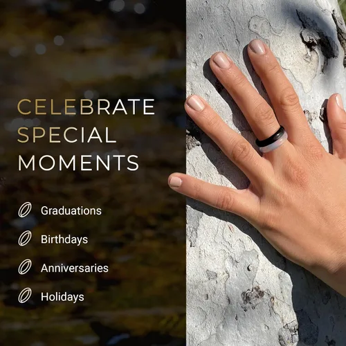 Vista 7 de Colección de anillos de piedra, anillos apilables para mujeres y hombres, bandas minimalistas de piedra natural, tallas 4-15