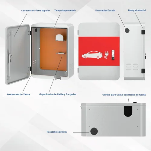 Vista 4 de POCHAR Protector de cubierta de cargador de vehículo eléctrico EV para Tesla Modelo Y Modelo 3- Conector de pared Estación de carga de acero EV
