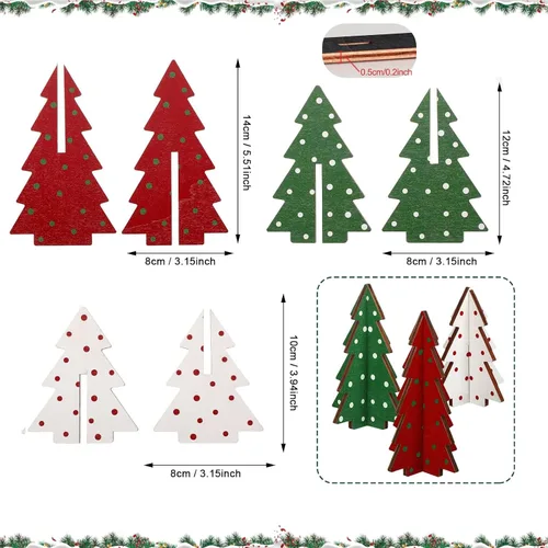 Vista 2 de 3 piezas de decoración de mesa de Navidad, decoración de árbol de Navidad, mesa de madera rústica, centro de mesa de Navidad de madera rústica