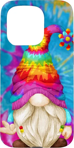 Vista 14 de Funda de gnomo de signo de paz para mujer, diseño de gnomo hippie de teñido anudado para iPhone 16