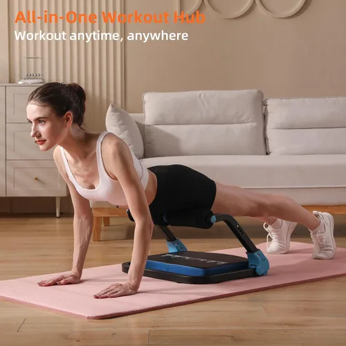 Vista 7 de Máquina de abdominales con bandas de resistencia para ejercicio abdominal, 3 niveles ajustables, equipo de ejercicio de sentadilla para gimnasio