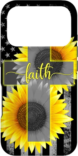 Vista 30 de Faith Jesus Cross Sunflower American Flag Patriotic Black Case for iPhone 17