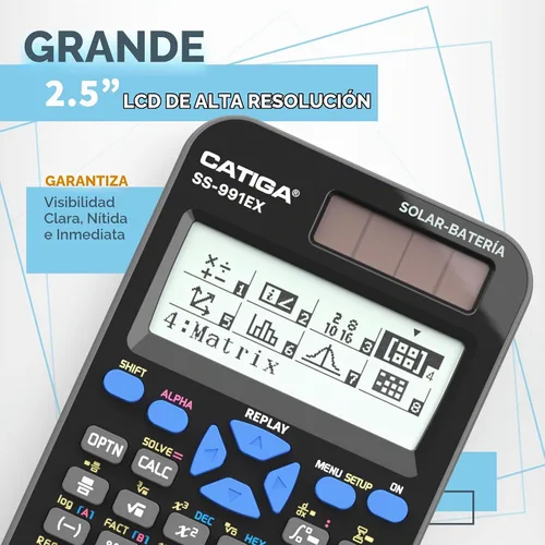 Vista 5 de CATIGA Calculadora científica SS-991EX con 550 funciones avanzadas, funciona con energía solar y por batería, multifunción, matemáticas de escuela