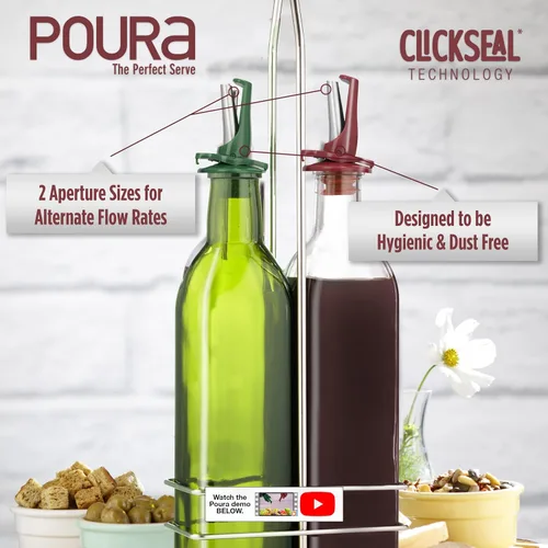 Vista 6 de Poura Boquillas dispensadoras de aceite y vinagre Los vertedores de botellas herméticos ClickSeal sin BPA mantienen el aceite fresco con tapas