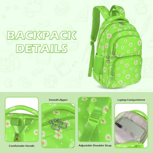 Vista 53 de goldwheat Mochilas impresas margaritas con paquete de almuerzo, estuche de lápices 3pcs, bolsa ligera resistente al agua para la escuela secundaria