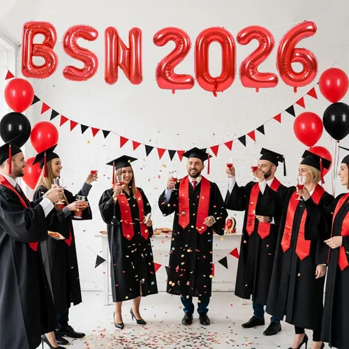 Vista 5 de TONIFUL Decoraciones de graduación de enfermeras 2026, globos rojos BSN 2026 de 16 pulgadas, pancarta BSN 2026 para clase de 2026, globos