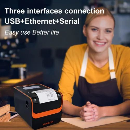 Vista 7 de Rongta Impresora POS, impresora térmica directa de recibos de 3.150 in con cortador automático, interfaz Ethernet serie USB, compatible con cajón