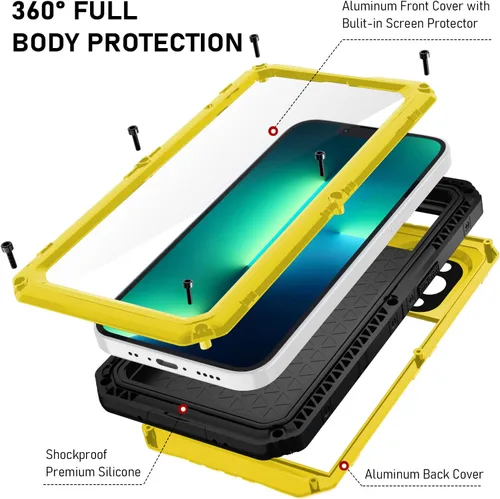 Vista 4 de Beasyjoy - Funda resistente al agua para iPhone 13 Pro, cubierta protectora de cuerpo completo con protector de pantalla integrado, funda de metal