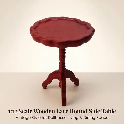Vista 5 de Mesa auxiliar de casa de muñecas en miniatura, a escala 1:12, muebles de madera, mesa de té lateral redonda, modelo para casa de muñecas, sala