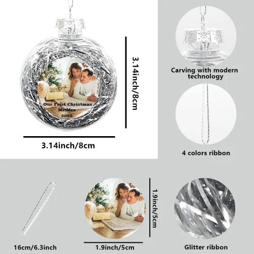 Vista 4 de AIFLM Adorno de bola de fotos personalizado 2022, adorno transparente de Navidad personalizado para parejas/mascotas, primera decoración de Navidad