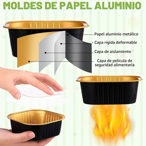 Vista 6 de Aoriher 300 piezas de moldes mini para pasteles de 10 onzas con tapas, moldes de papel de aluminio para hornear, moldes cuadrados desechables