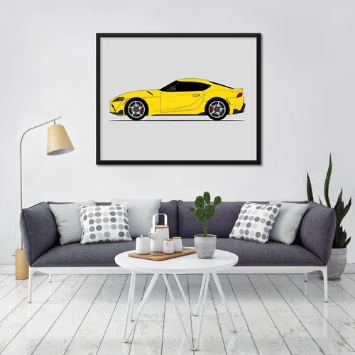 Vista 9 de Custom Car Posters Handmade Poster compatible with Toyota Supra (2020-Present) A90 MK5 (Side Profile) Print Wall Art Décor - 8x10 Metallic Print