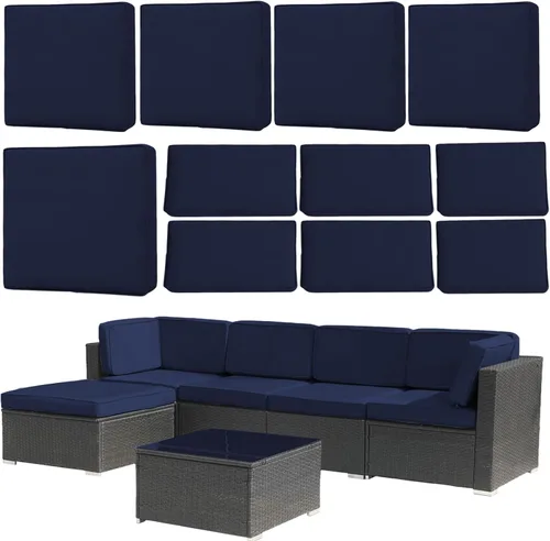 Vista 8 de 11 fundas de cojín de repuesto, impermeables para exteriores, para sofá de 6 plazas, juego de fundas con cremalleras, solo funda lavable (cian)