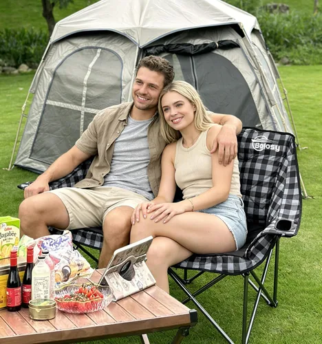 Vista 2 de Bolosy - Silla de camping doble acolchada para sofá biplaza Sillas de campamento de gran tamaño para 2 personas para adultos, silla de césped
