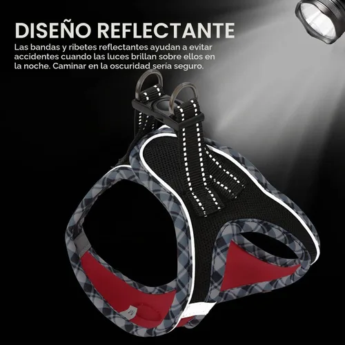 Vista 4 de Hipubby Arnés para perro, tamaño pequeño y juego de correa, chaleco de malla suave sin tirones, arnés reflectante transpirable y ligero para Negro