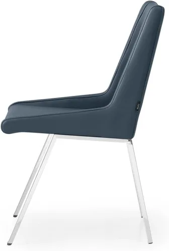 Vista 5 de ZURI Silla de comedor moderna Fiore en cuero sintético azul medianoche y cromo