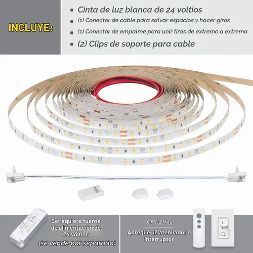 Vista 2 de Armacost Lighting RibbonFlex Pro 135230 - Tiras de luces LED blancas de 24 V, 60 LED/m, 2700K, 16.4 pies 2700K blanco cálido