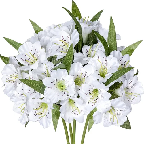 Vista 11 de Grand Verde Alstroemeria - Flores artificiales de 18 pulgadas de largo, ramo de pétalos de seda, decoración de boda, manualidades, centro de mesa