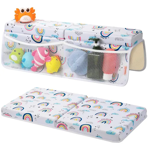 Vista 9 de Bath Kneeler and Elbow Rest Pad Set, 1.5” Thick Bathtub Kneeling Mat Cozy Memory Foam, Non-Slip 6 Suction Cups and 4 Toys Organizer Pockets