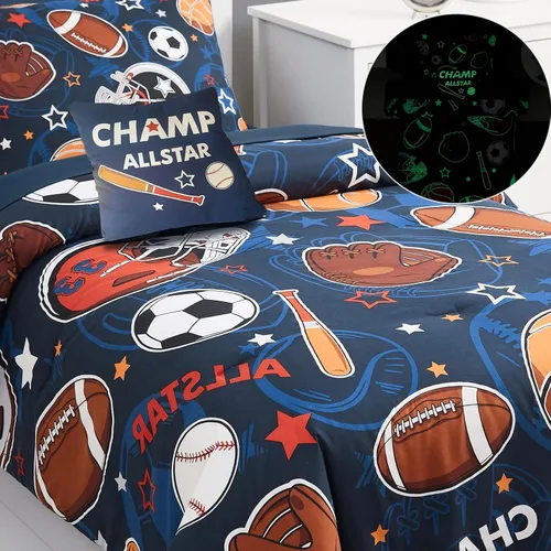 Vista 3 de Kaleido Space Juego de Edredón para Niños Tamaño Twin para Niños, Juego de Ropa de Cama de Juegos de Pelota que Brilla en la Oscuridad, 1 Edredón, 1