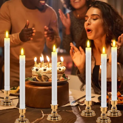Vista 2 de RaceGT Paquete de 6 velas cónicas sin llama, velas de ventana cónicas a pilas con temporizador remoto, candelabros LED parpadeantes sin llama