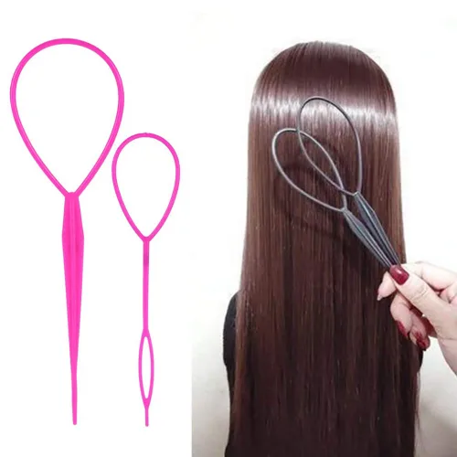Vista 3 de 4 pares de herramientas para cola de cabello, accesorios para trenzar el cabello, fabricante de cola de caballo para mujeres, cinta de herramienta