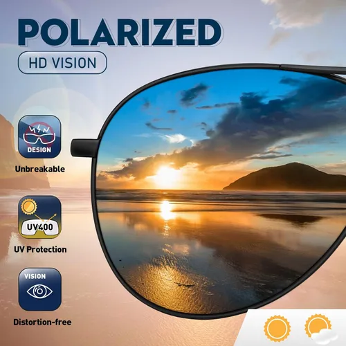 Vista 5 de Gafas de sol polarizadas para hombre, lentes de sol de aviador para hombres y mujeres, pesca, conducción, gafas de sol, marco de metal, protección
