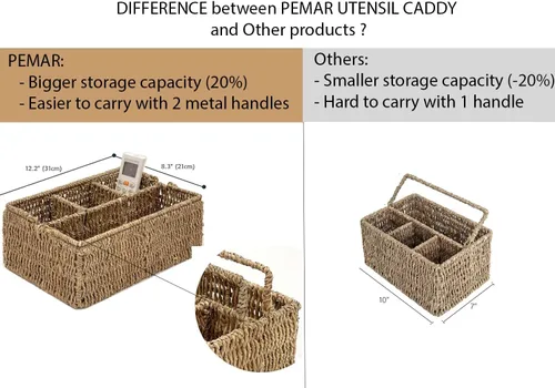 Vista 7 de PEMAR Organizador grande de utensilios tejido a mano de tamaño L, soporte de mimbre de yute natural para mesa, juego de cocina, organizador